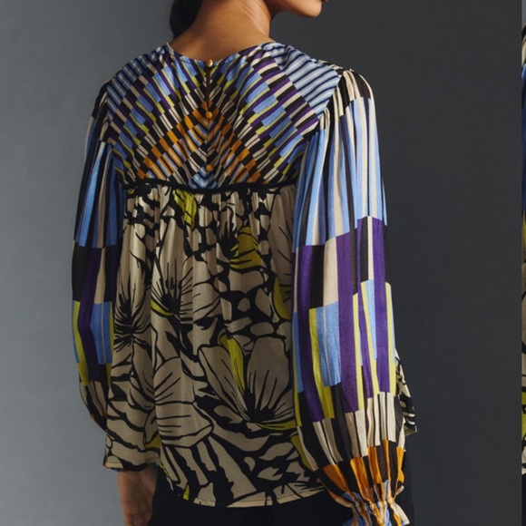 Bl-nk Miranda Peasant Blouse MP Black Motif Anthro - Picture 2 of 15